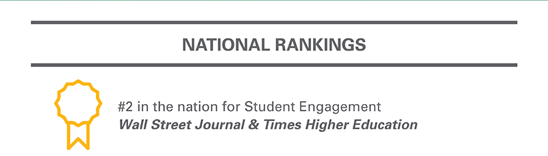 National Rankings: #2 in the nation for Student Engagement from Wall Street Journal & Times Higher Education