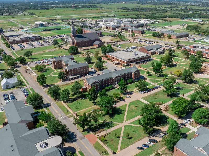 Drone image of OBU campus.