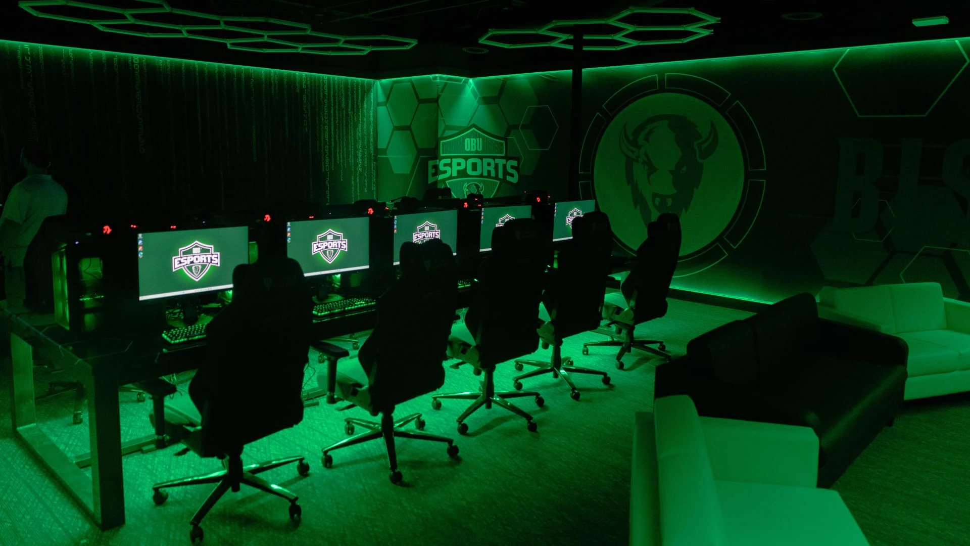 Competitive gaming space with computer stations