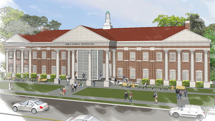 An architectural rendering of Stavros Hall