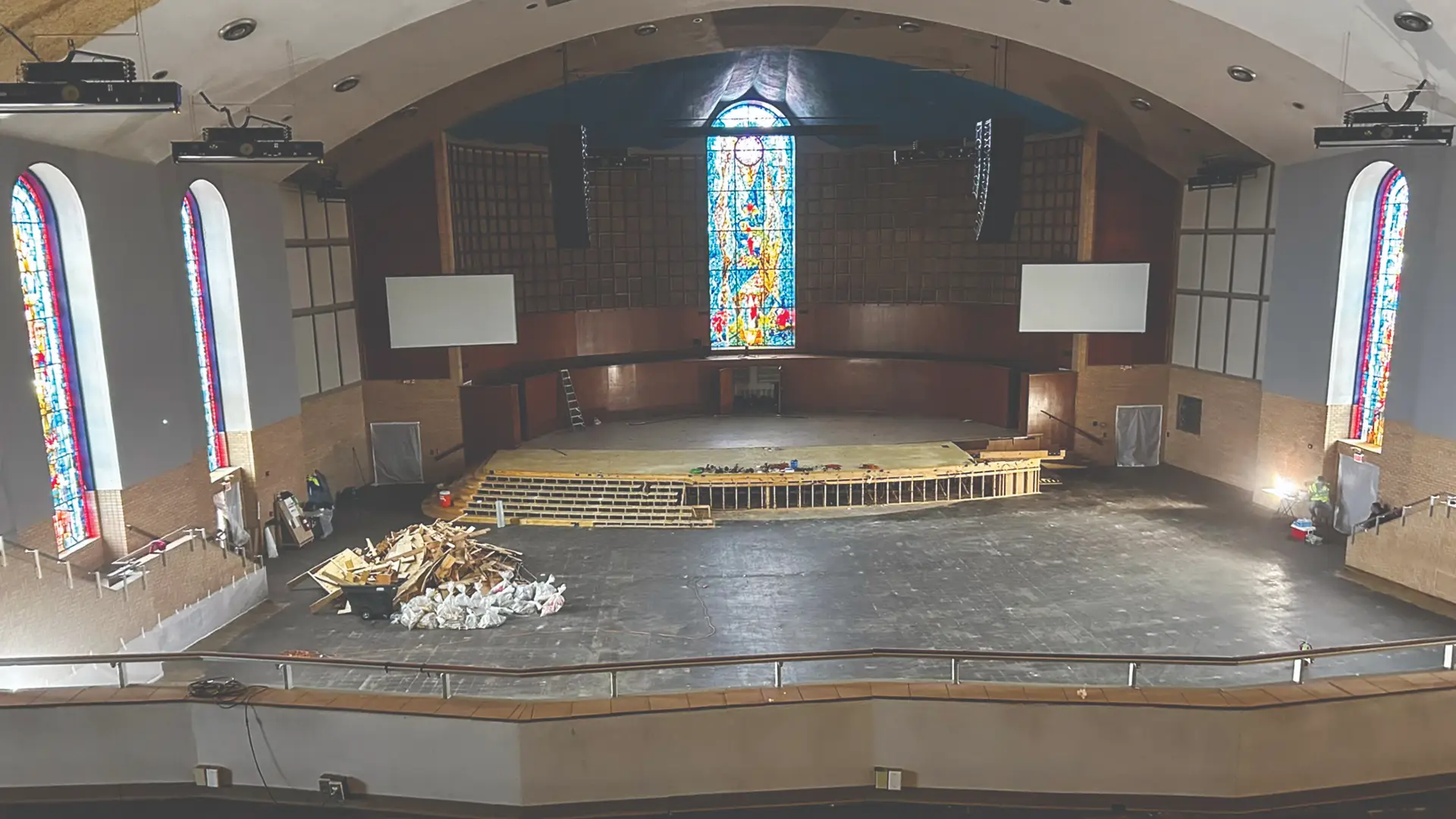 Due to tornado and storm water damage, Potter Auditorium had to be completely emptied to begin the rebuilding process.