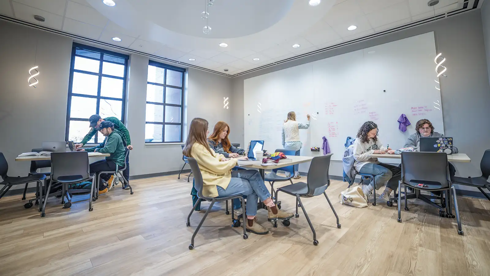 Students meet in the new study space in Wood Science Building